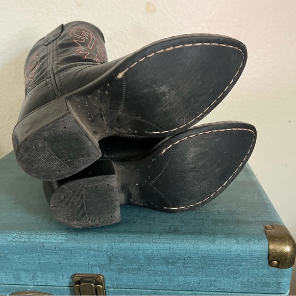 Old West Kids Boots Unisex-Child J Toe Western Black Leather pointed Boot Sz 12D - Picture 9 of 16